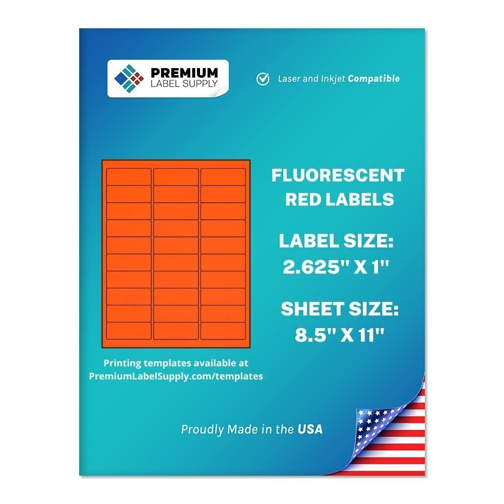 8472 Bright Neon Color Fluorescent Stickers 2.625" x 1" Address Labels